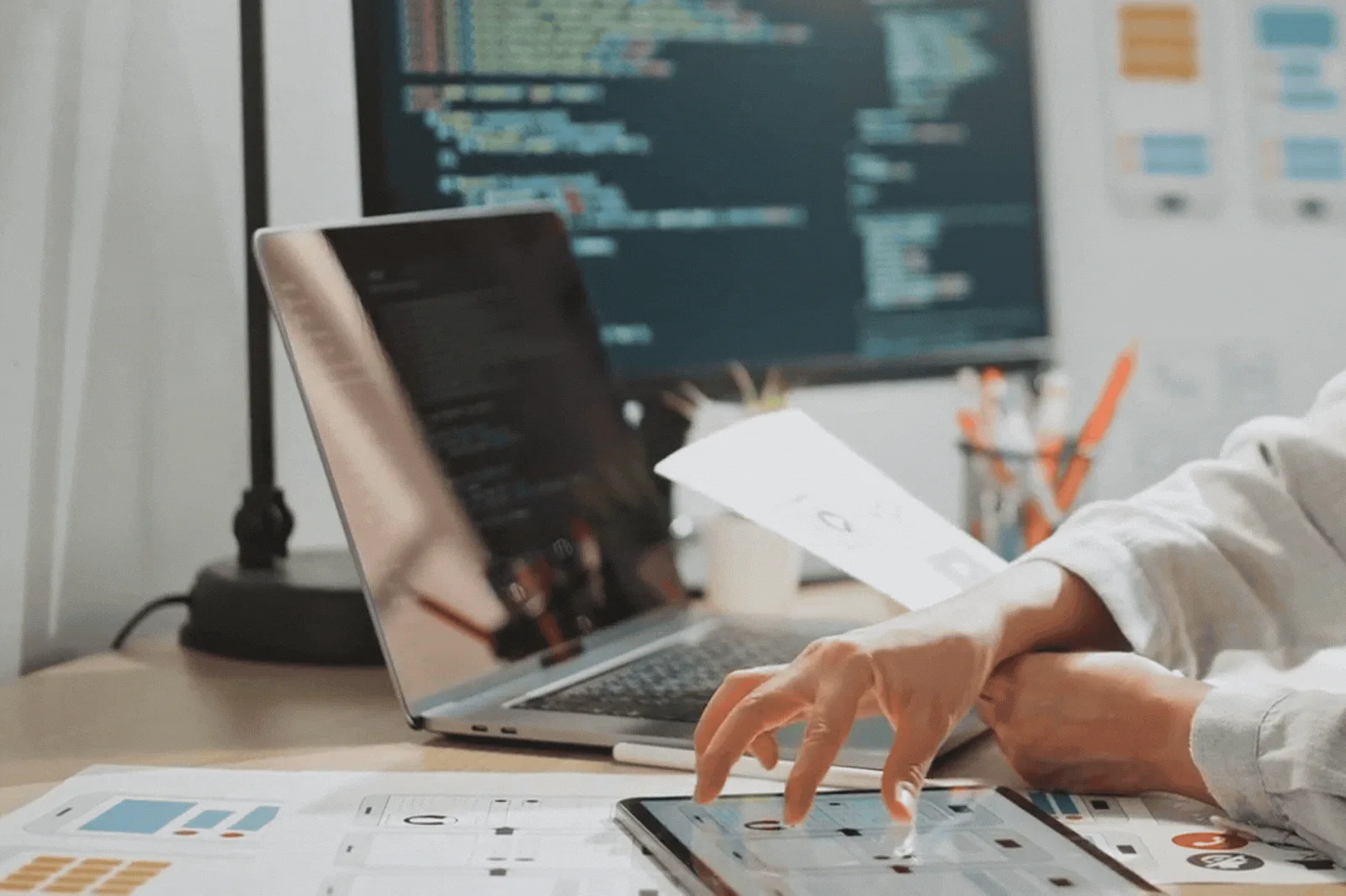 Web designer working at a desk in Oceanside, New York
